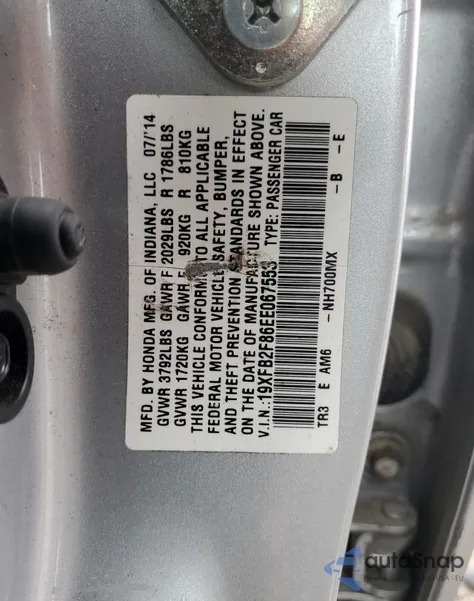 2014 Honda Civic Ex z USA, uszkodzony, nr VIN 19XFB2F86EE067553